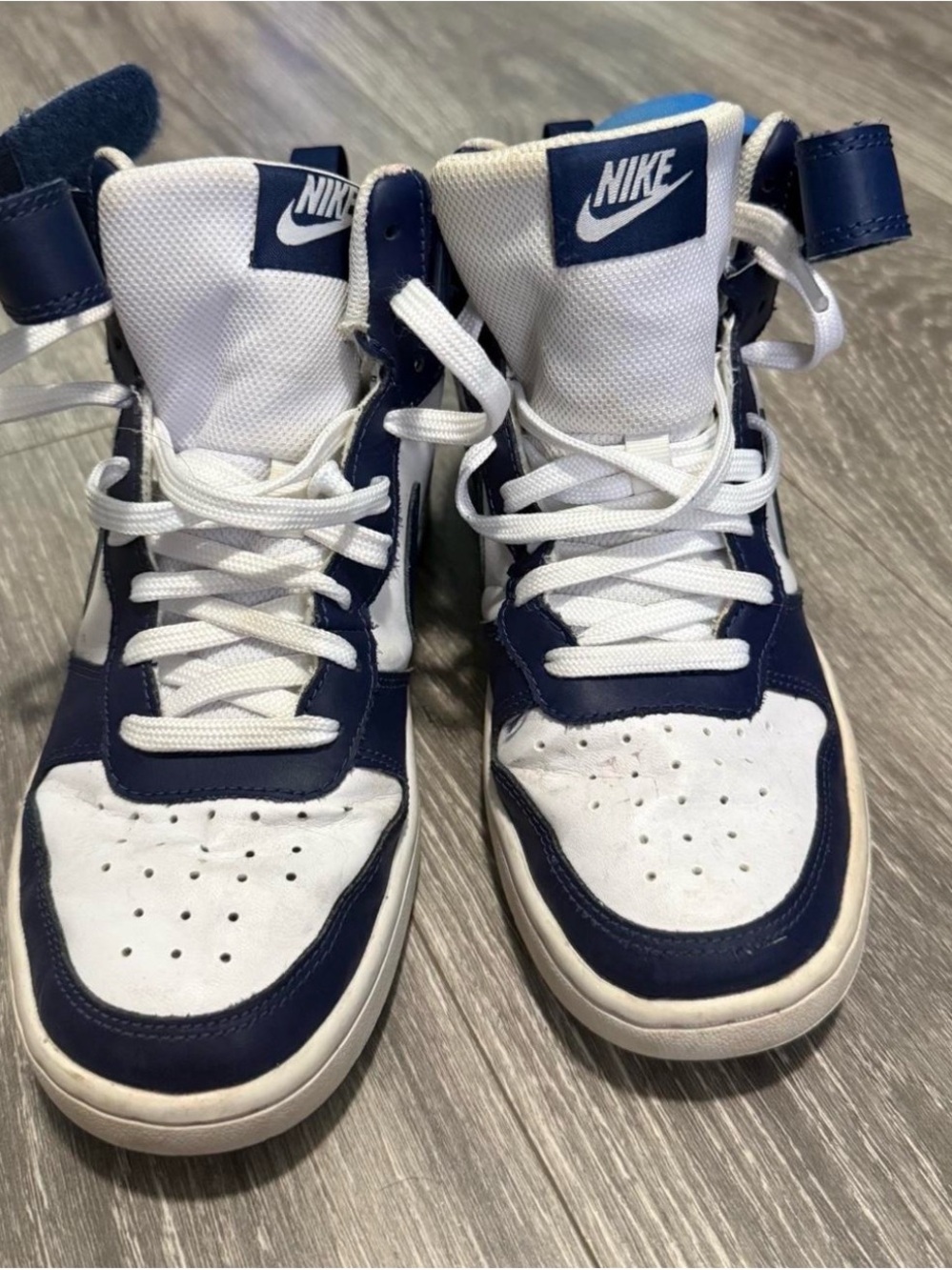 Nike Kids High-Top Sneakers in White and Navy Blue